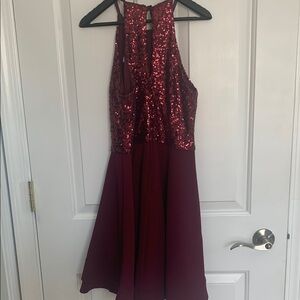B Darlin Burgundy Sequin Mini Dress